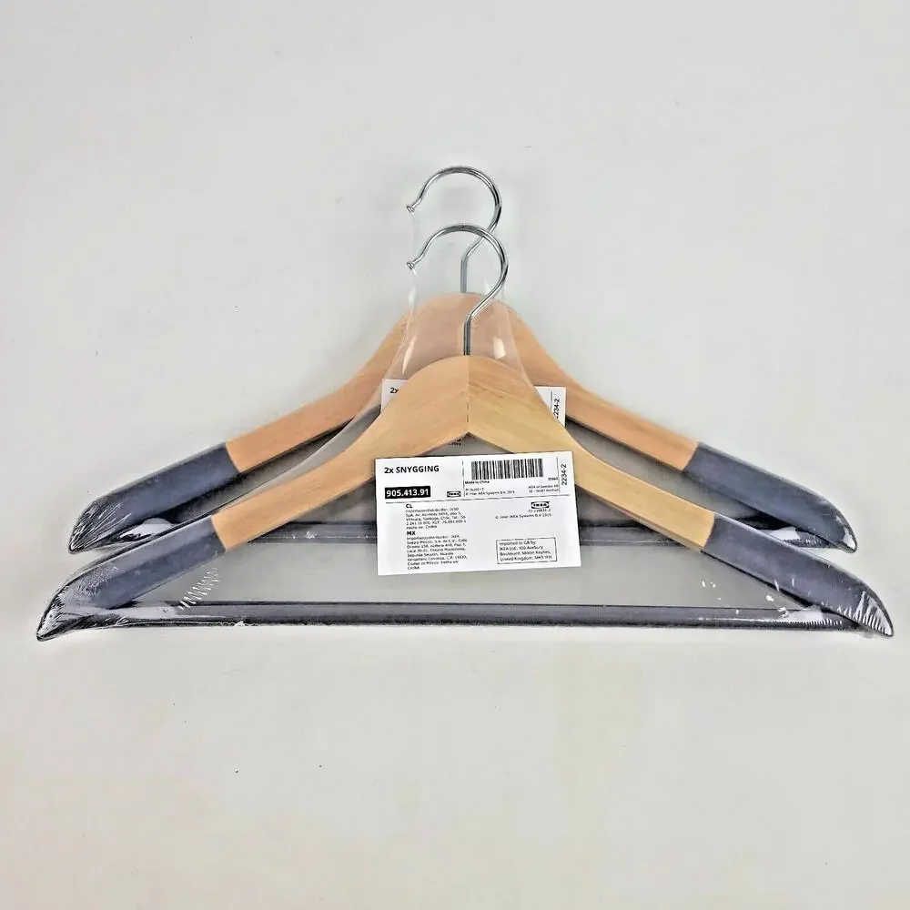 (Set of 4) IKEA SNYGGING Wooden Clothes Hangers Gray Velvet - NEW